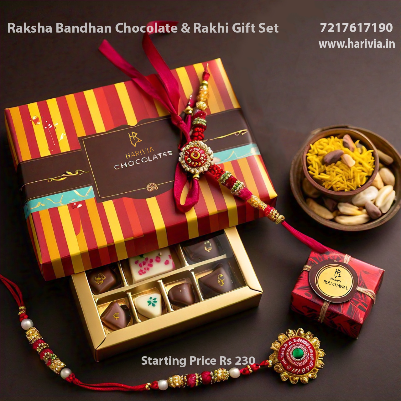 Harivia Chocolates Raksha Bandhan Chocolate and Rakhi Gift Set