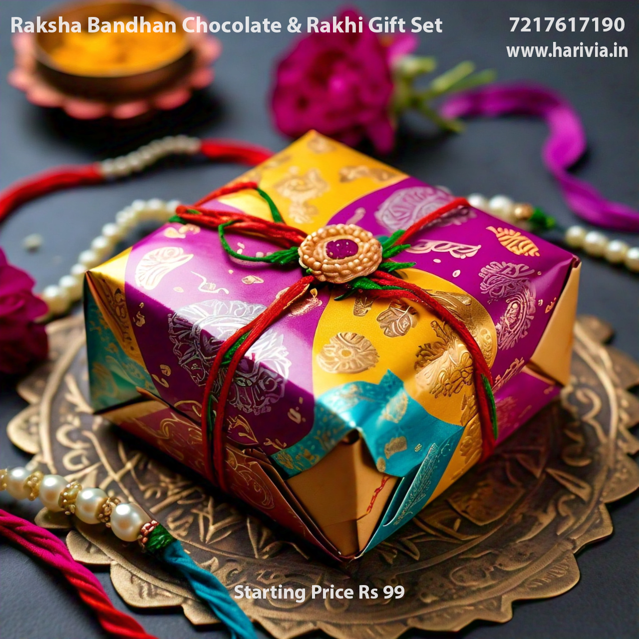 Harivia Chocolates Raksha Bandhan Chocolate and Rakhi Gift Set