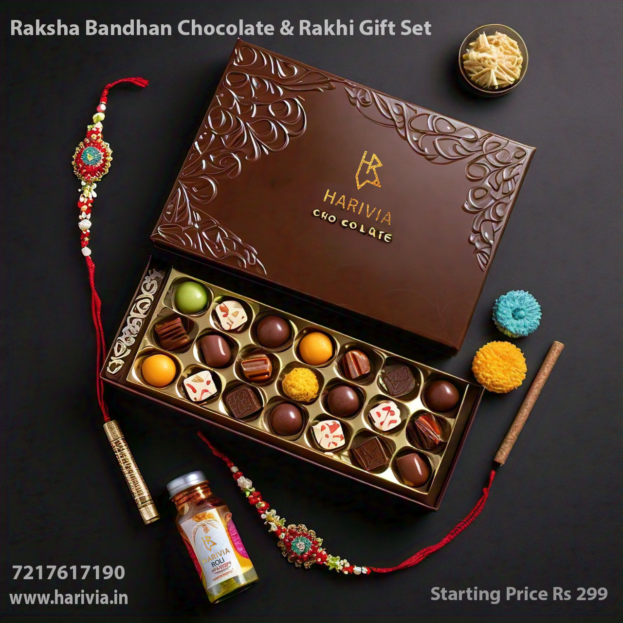 Harivia Chocolates Raksha Bandhan Chocolate and Rakhi Gift Set